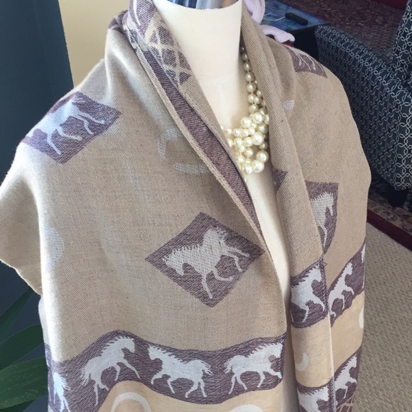 🍋 Brown Equestrian Silk-Blend Scarf - Picture 4 of 7
